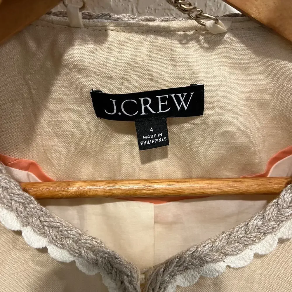 J. Crew Cropped Woven Linen Lady Jacket in Buff Clay Women's 4 Collarless